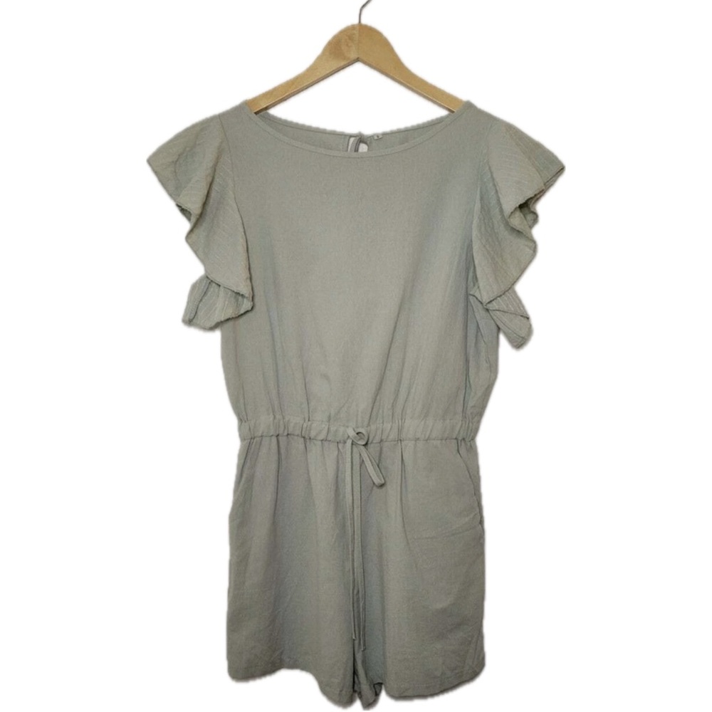 Goodnight Macaroon Sage Green Romper Flutter Sleeve Drawstring Waist L